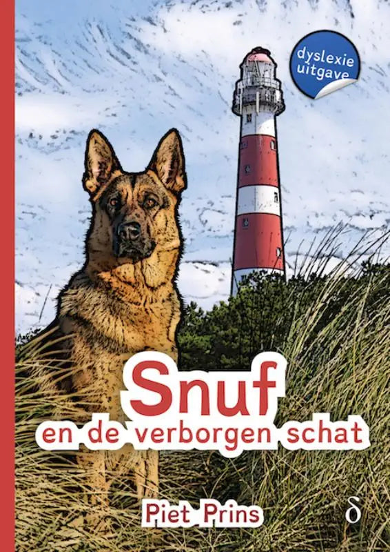 Een duitse herder met tan en zwarte vacht staat op de voorgrond bij snuf en de verborgen schat product