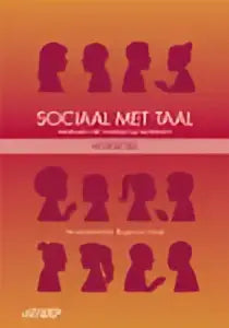 Zwarte silhouetten in rijen op oranje achtergrond, Sociaal met taal werkboek