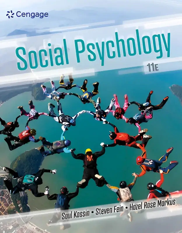De 11e editie van social psychology van kassin fein markus toont een luchtfoto van parachutisten die vormen maken