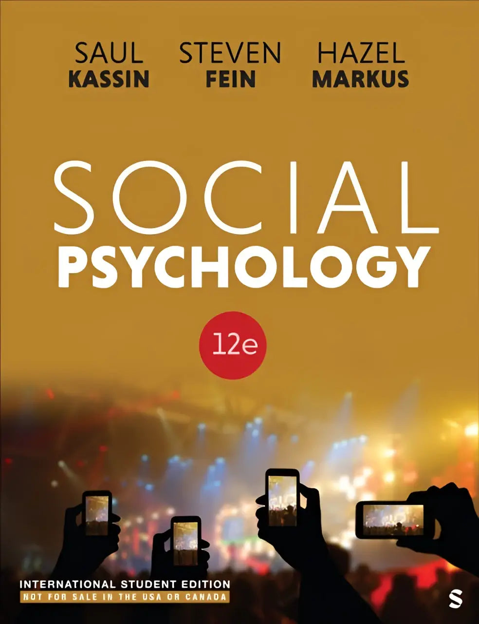 De cover van de 12e editie international student edition van social psychology door hazel rose markus toont een warme goudengele achtergrond met witte tekst