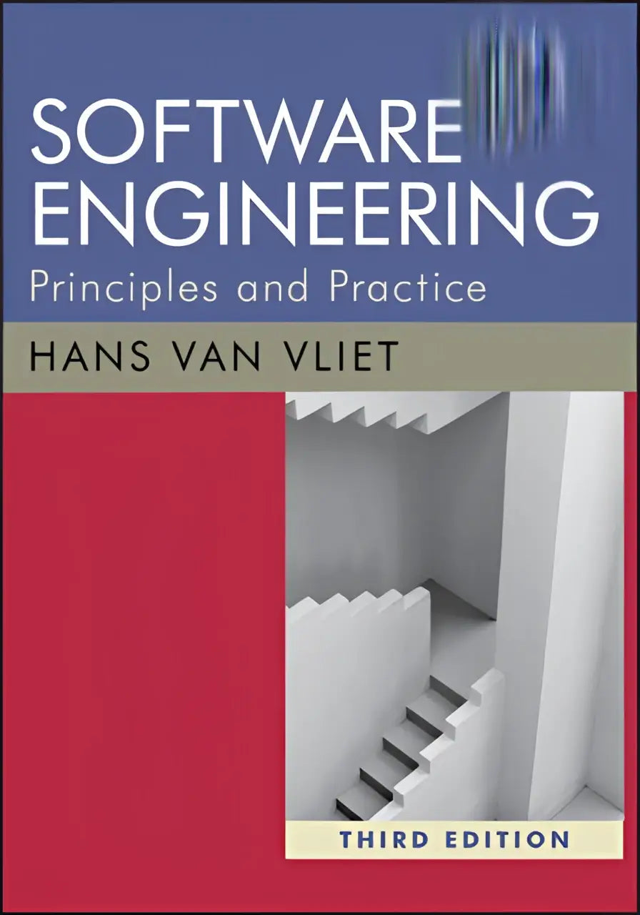 De boekcover toont software engineering principles and practice derde editie door hans van vliet in rood en blauw