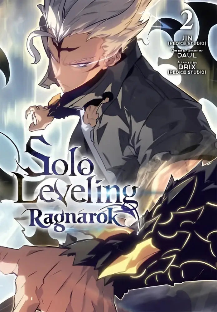 Solo leveling ragnarok vol 2 manga cover featuring a silver-haired character in a dark coat published by ize press