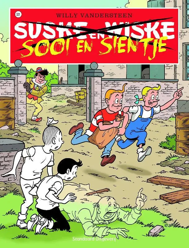 Red en gele comic book cover van sool en sientje met cartoonfiguren in outdoor scène door willy vandersteen informatieve strips