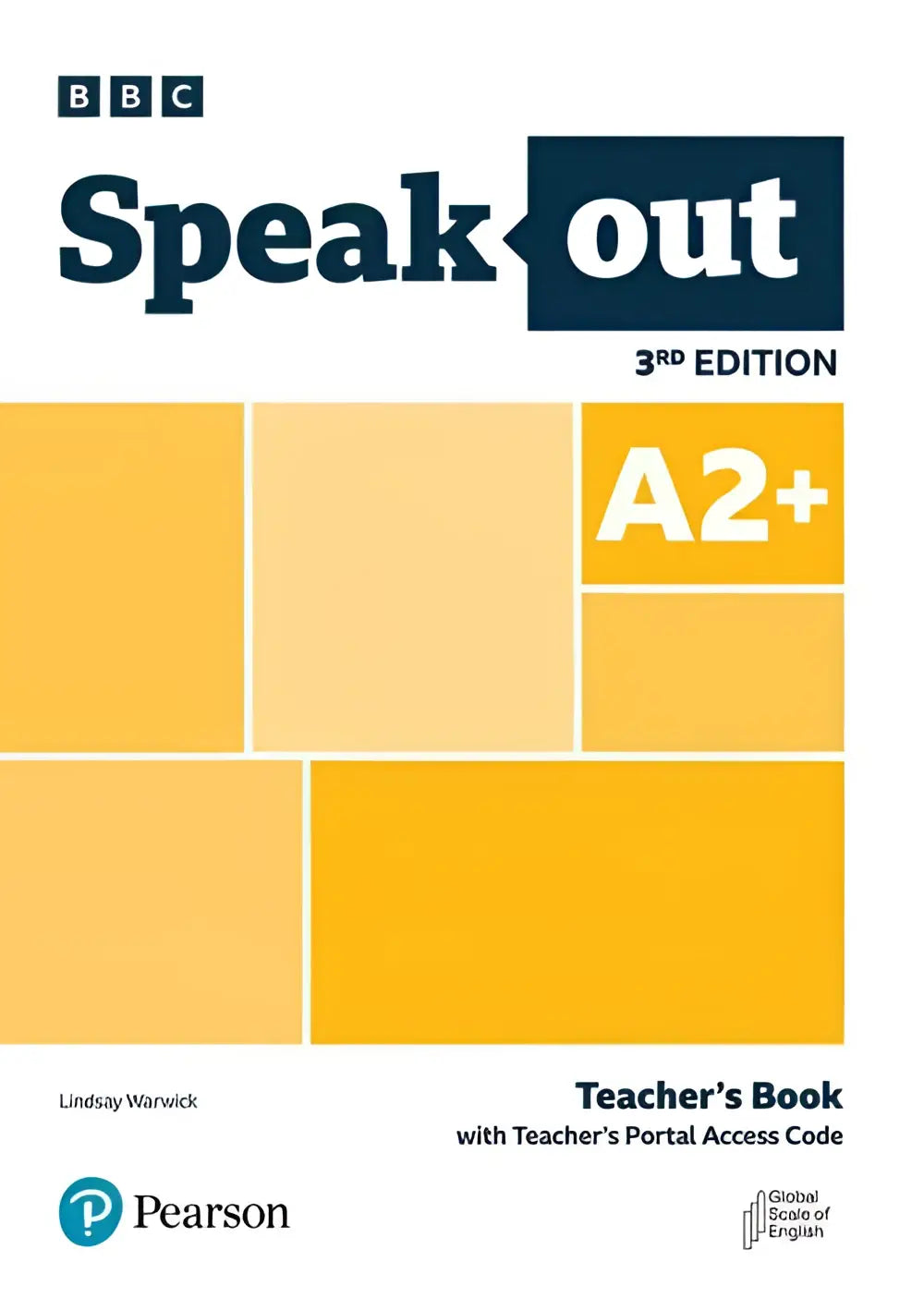 Bbc speakout 3ed a2+ teachers book met gele geometrische vorm en pearson logo met toegangscode voor teachers portal