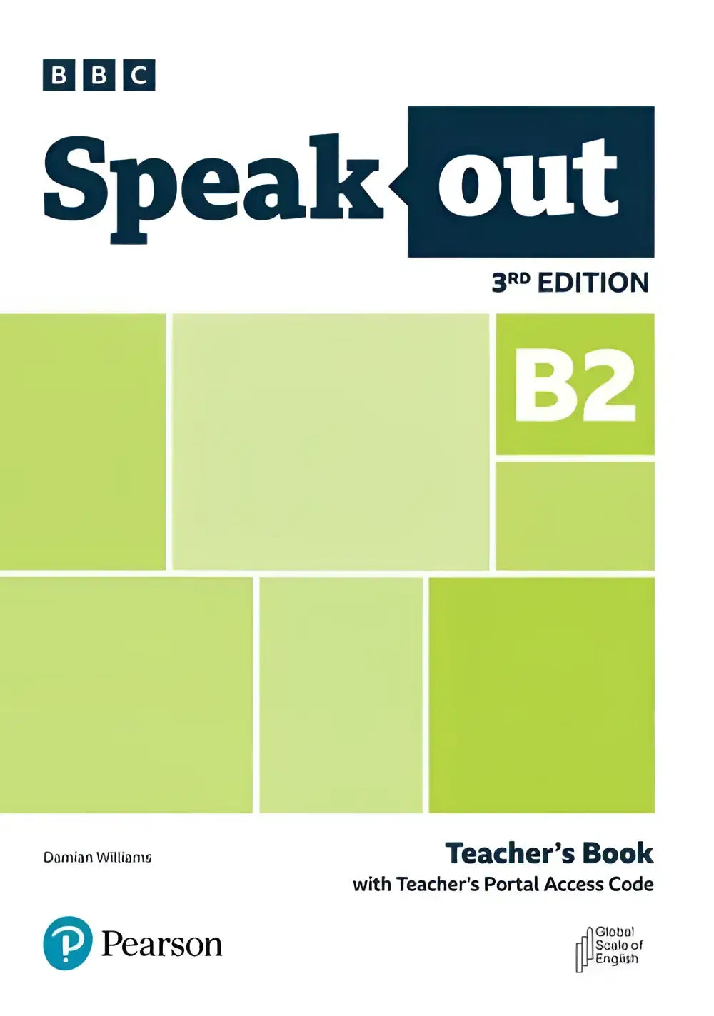 Speakout 3ed b2 teachers book with teachers portal access code featuring a white cover with green geometric panels and black text