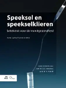 Donkerblauw promotiepakket speeksel en speekselklieren met witte tekst en zilveren metalen buizen bsl media