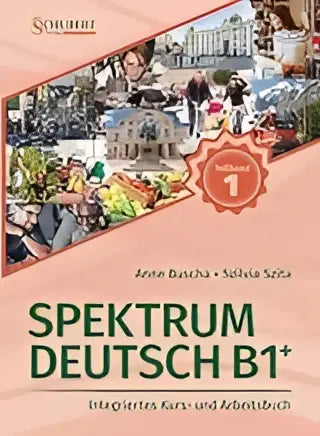 Cover van spektakel deutsch b1 plus geïntegreerde cursus en werkboek met kleurrijke illustratie van studenten in klasomgeving