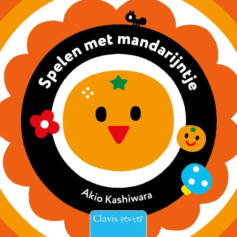 Speelbaar oranje mandarijntje met groene ster en rood snavel voor jonge lezers in spelen met mandarijntje
