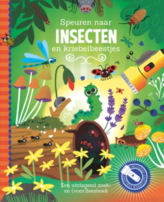 Vibrante kinderkatern speuren naar insecten met kleurrijke insectenillustraties en kartonnen zaklamp thema rupsje sam