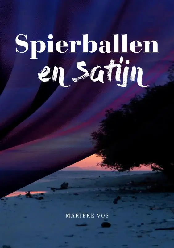 Paarse satijnen stof van spierballen en satijn drapeert dramatisch over een strand bij schemering marieke vos brave new books brave new