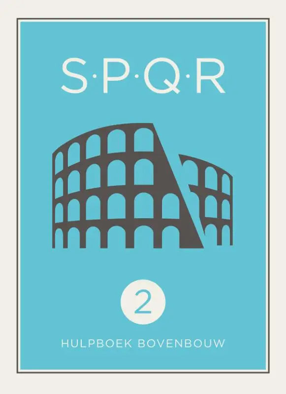 Minimalistische blauwe poster met zwart silhouet van het colosseum en spqr latijn tekst voor hulpboek bovenbouw 2