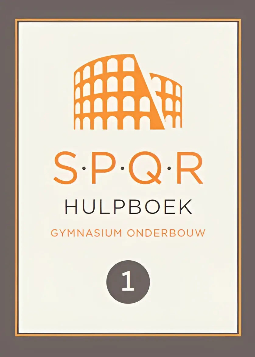 Orange geïllustreerde colosseum logo op cream gekleurde cover van spqr latijn hulpboek gymnasium onderbouw volume 1
