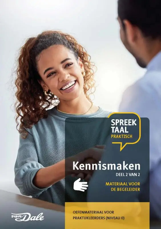 Vrouwelijk model draagt blauwe textuurtrui bij spreektaal praktisch 2 kennismaken materiaal voor de begeleider