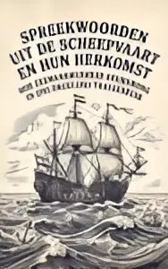 Zwart-wit geïllustreerde boekcover spreekwoorden uit de scheepsvaart met focus op zeemanswijsheid doordrong dagelijks taalgebruik