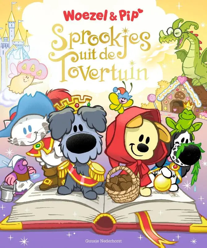 The cover of the children’s book woezel & pip sprookjes uit de tovertuin shows colorful illustrations for jonge lezers