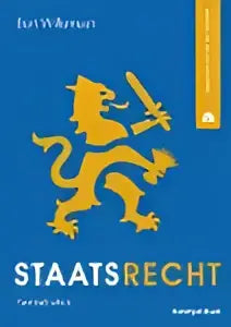 Boek cover van staatsrecht met blauwgele heraldieke leeuw logo door bert willemsen uitgegeven door koninklijke boom