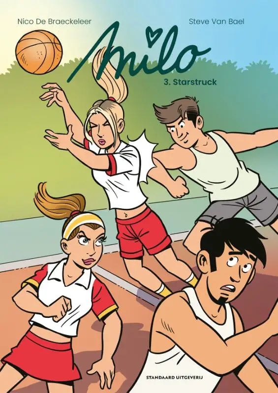 De cover van de comic strips algemeen milo 3 in starstruck toont kleurrijke fantasierijke illustraties