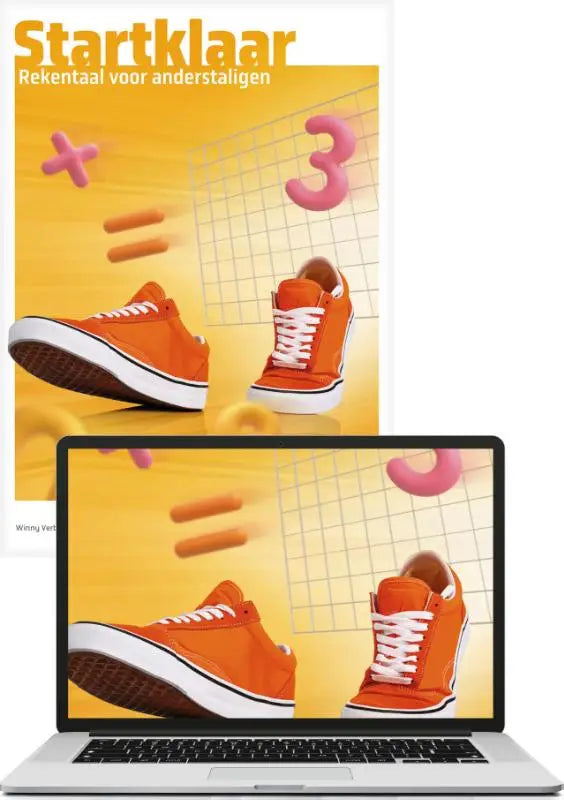 Oranje canvas sneakers met witte veters en rubberen zool passend bij startklaar rekentaal voor anderstaligen