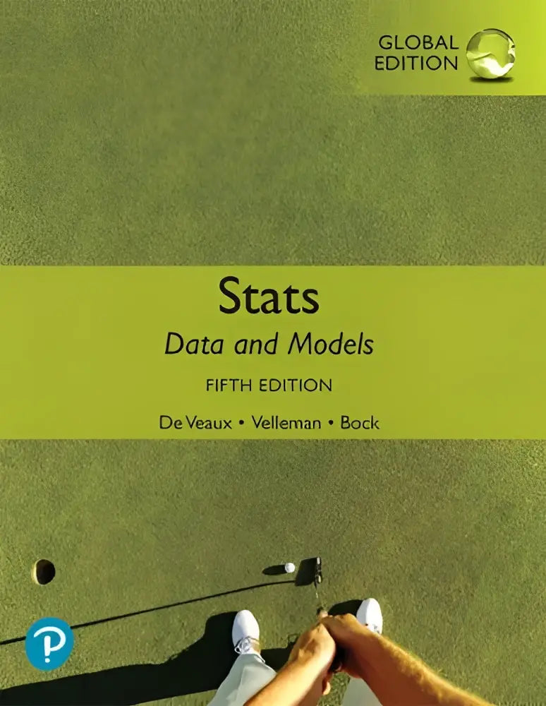 De boekcover van stats data and models vijfde editie door de veaux velleman en bock met groen gele ontwerp