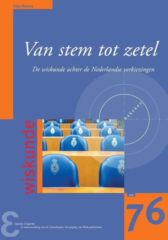 Blauwe gestoffeerde stoelen met geborduurde emblemen in houten kader voor van stem tot zetel nederlandse verkiezingen