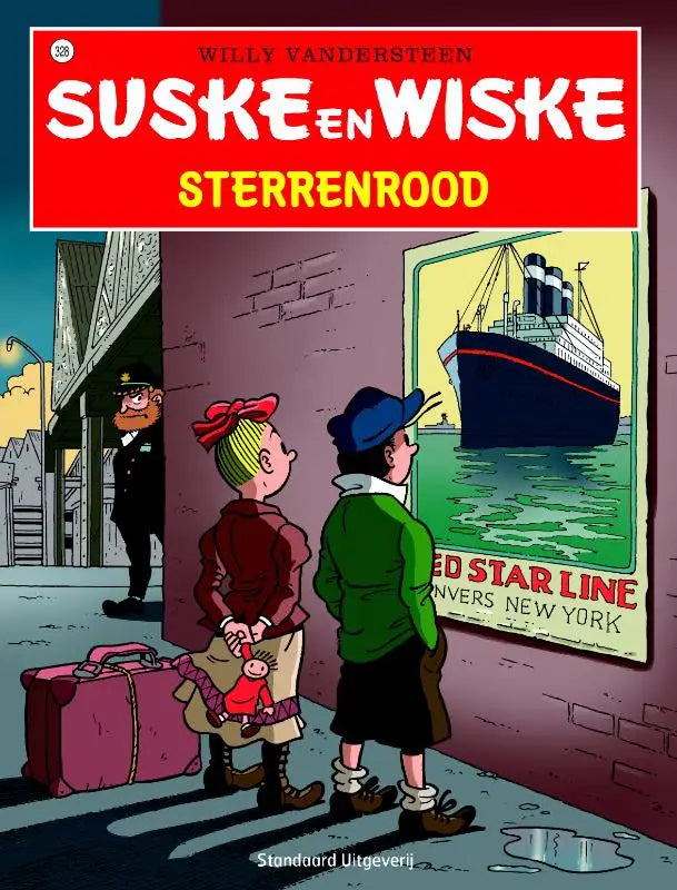 De cover van de suske en wiske comic sterrenrood door willy vandersteen met twee kinderen en een vintage rode ster lijn schip poster voor strips algemeen