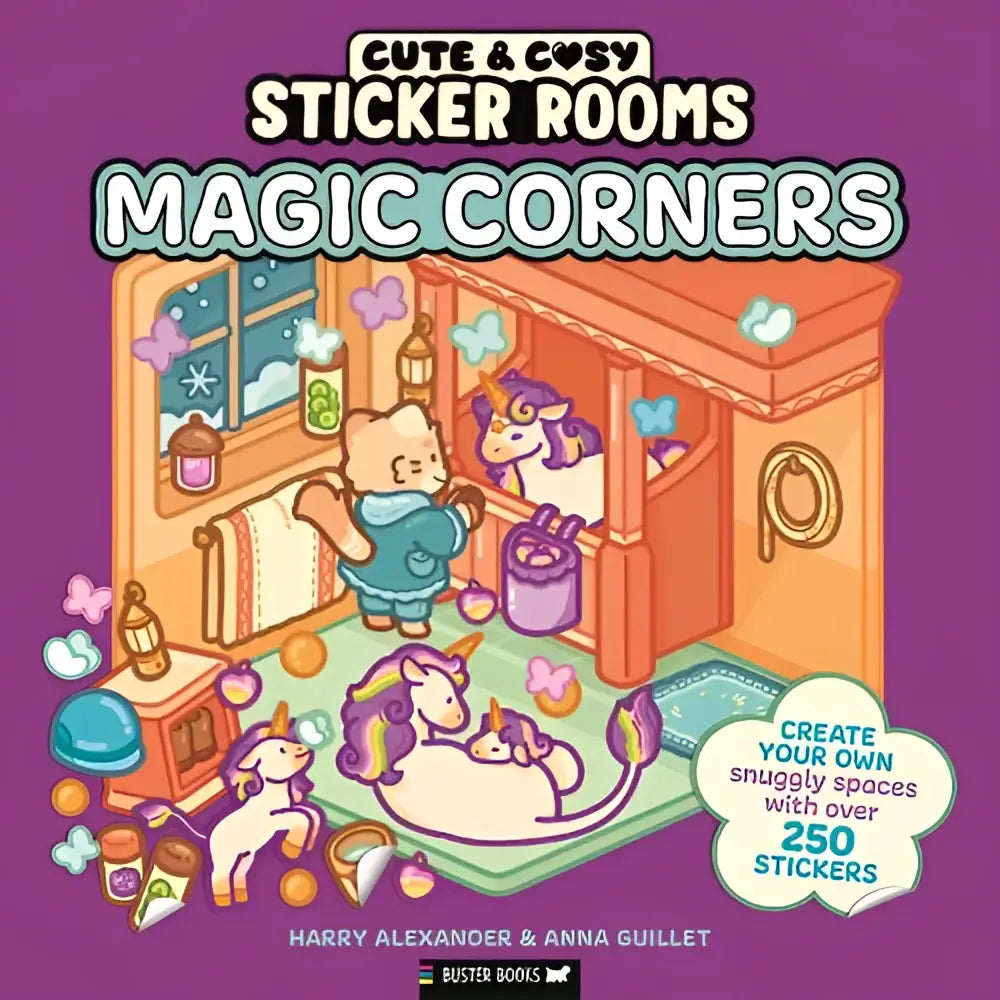 Sticker rooms boek magic corners met schattige eenhoorn hoeken in pastelkleuren voor jonge lezers