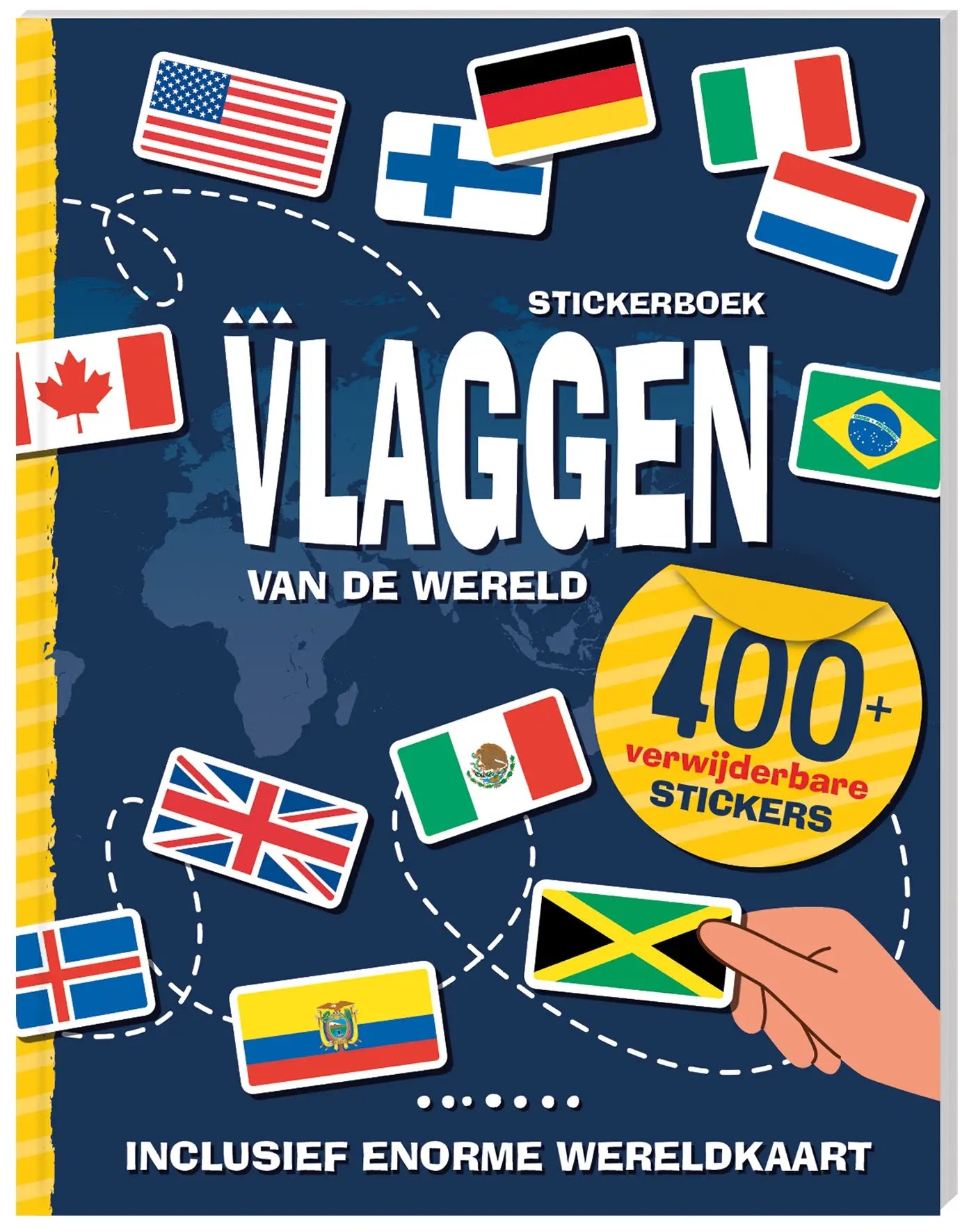 Blauw stickerboek vlaggen met verwijderbare stickers van nationale vlaggen voor jonge lezers zoals VS en Duitsland