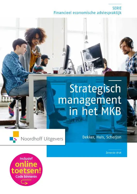 Blauwe boekomslag met witte tekst strategisch management in het mkb en uitgever noordhoff uitgevers voor algemene economie