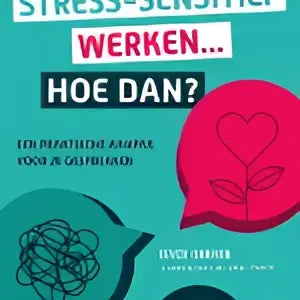 De boekcover van stress-sensitief werken met een roze hart door joyce bakker voor sociale begeleiding en stress-gezond