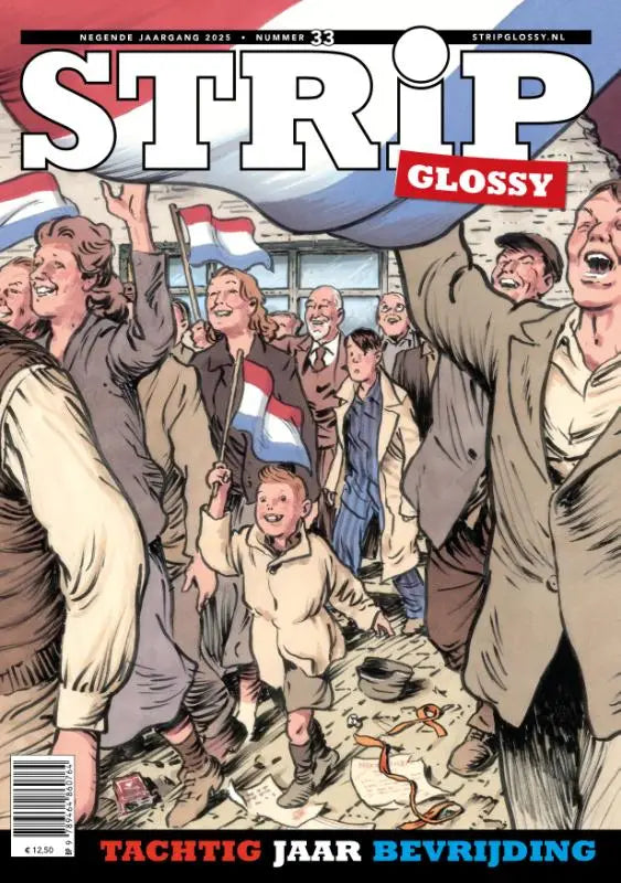 Strip glossy 33 magazine cover showing crowd waving dutch flags emphasizing strips algemeen by uitgeverij personalia