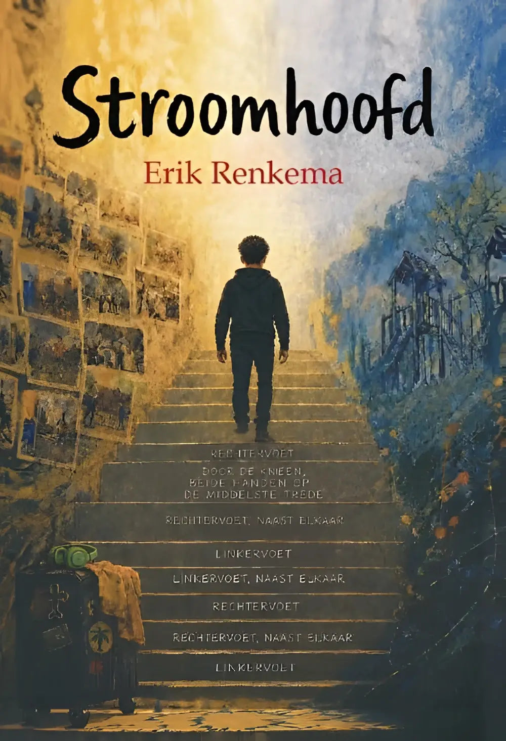 De nederlandstalige paperback kinderboek stroomhoofd van erik renkema toont een kind dat trap op loopt naar het licht