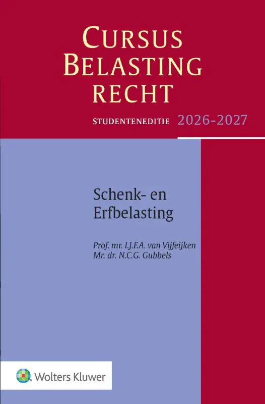 Hardcover studieboek cursus belastingrecht 2026-2027 in rood en blauw van wolters kluwer voor studenteneditie