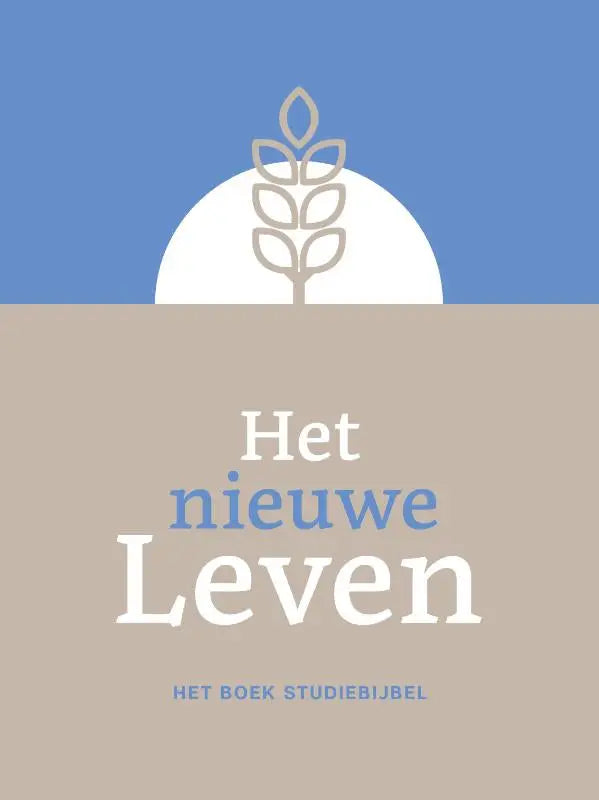 De cover van het studiegids het nieuwe leven toont een minimalistisch ontwerp met beige achtergrond en blauwe tekst van jongbloed media