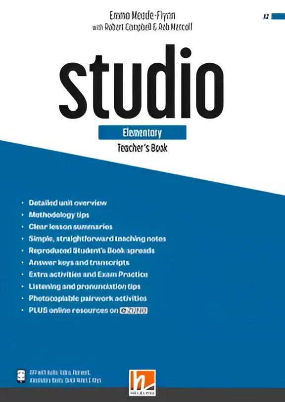 Studio elementary teacher’s book + e-zone, blauwe en witte achterkant met inhoudsopgave