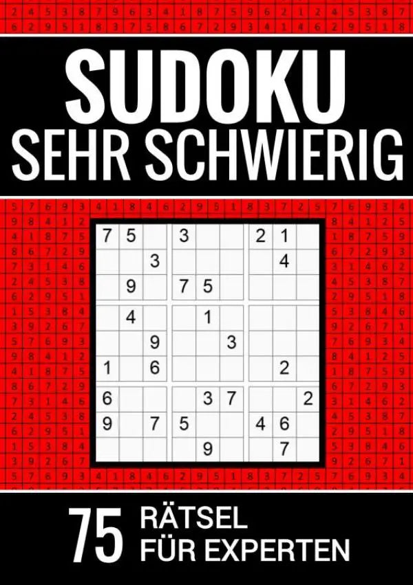 Rood en zwart puzzlebuch inkl sudoku sehr schwierig met raster en nummers voor experts