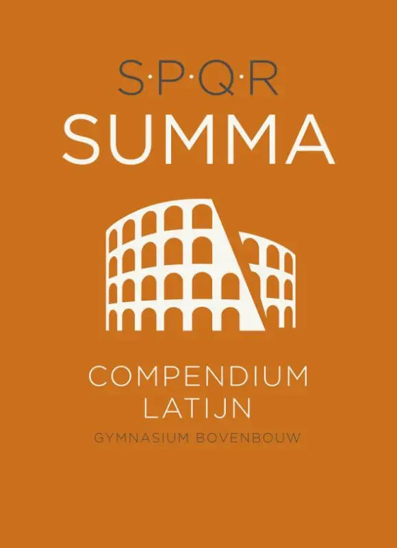 Oranje achtergrond met witte tekst en gestileerde colosseum illustratie op compendium latijn bovenbouw 1e editie 2016