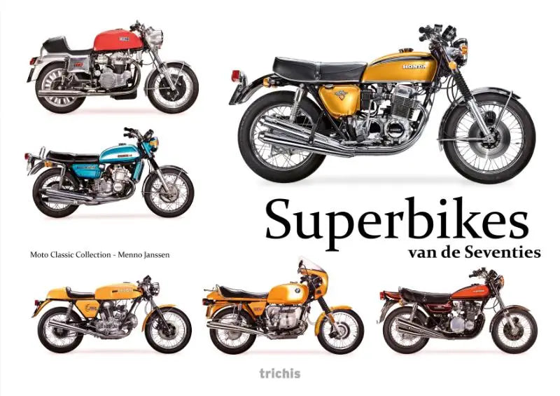 Gouden honda superbike met chromen motor en zwart zadel uit de moto classic collection seventies serie