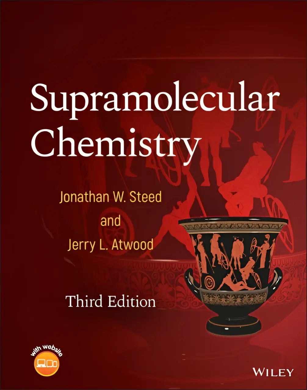 Zwart en goudgriekse stijl amfora met complexe menselijke figuren als illustratie voor het boek supramolecular chemistry