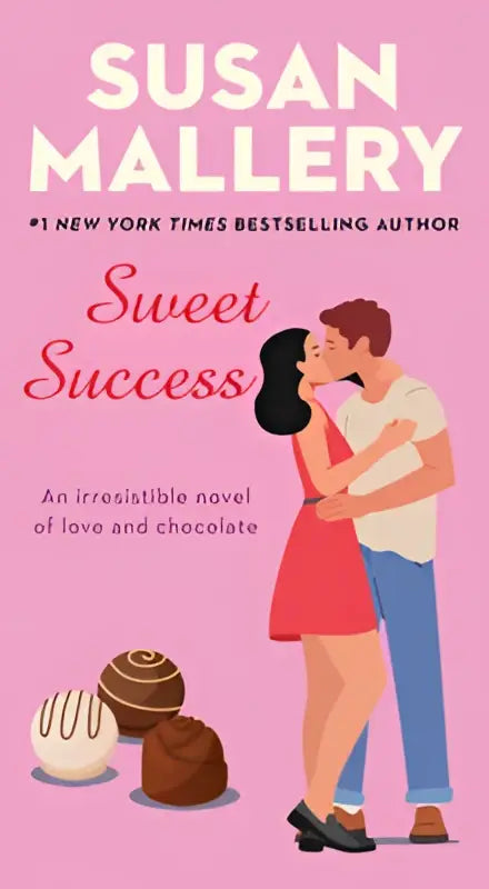 Pink book cover of sweet success from pocket star books featuring a cartoon couple kissing with chocolate truffles