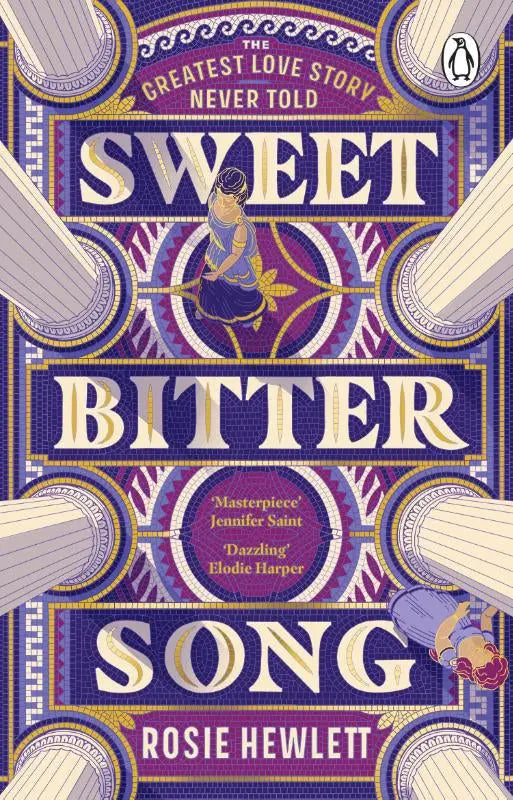 De boekcover van sweetbitter song van rosie hewlett toont een historisch romance met paarse en gouden mozaïekpatronen
