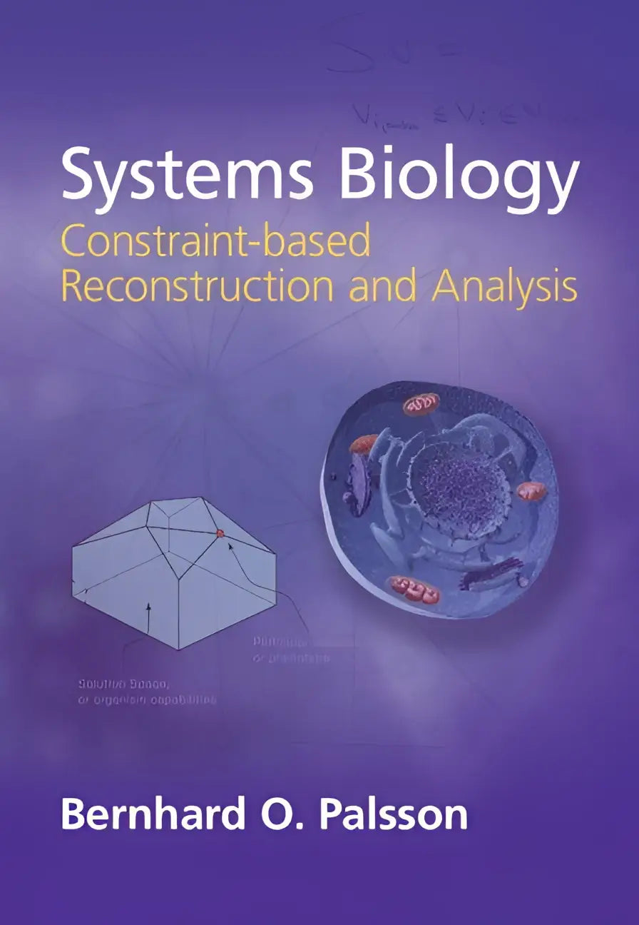 Paarse boekomslag van het boek systems biology constraint-based reconstruction and analysis door bernhard o over biochemische reactienetwerken