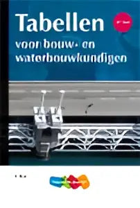Boek tabellen voor bouw- en waterbouwkundigen met witte kaft, zwarte tekst en twee kleine roze logo’s