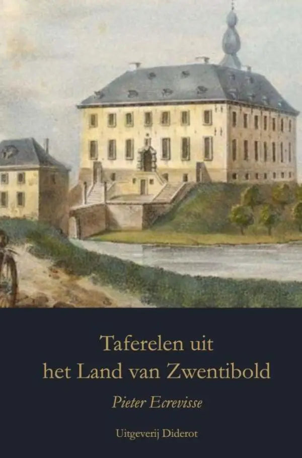 De omslag van taferelen uit het land van zwentibold toont een aquarel van een groot lichtgeel stenen kasteel met grijs dak