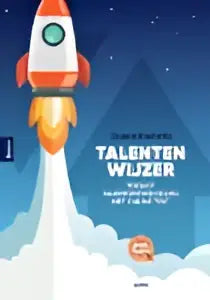 Blauwe rocket met witte en oranje accenten en strak ontwerp op digitaal scherm van talentenwijzer door djoerd hiemstra voor hoger onderwijs bij koninklijke boom uitgevers