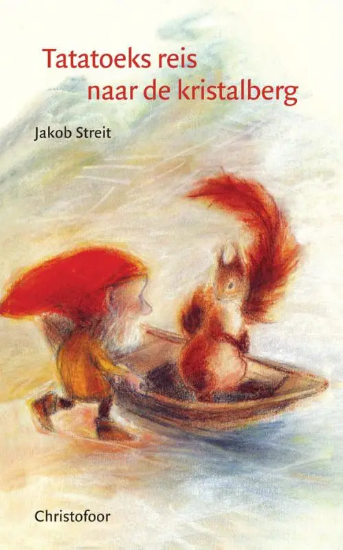 Illustratie van tatatoeks reis met rode kabouter en roodbruine eekhoorn in houten boot voor jonge lezers
