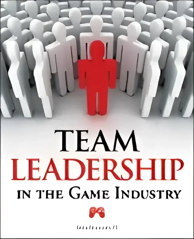 De boekcover toont een rode menselijke figuur die opvalt tegen witte gestileerde teamleden in de game-industrie