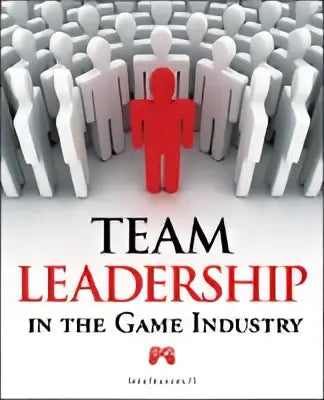 De boekcover van teamleiderschap in de game-industrie toont een rood figuur dat advies geven symboliseert
