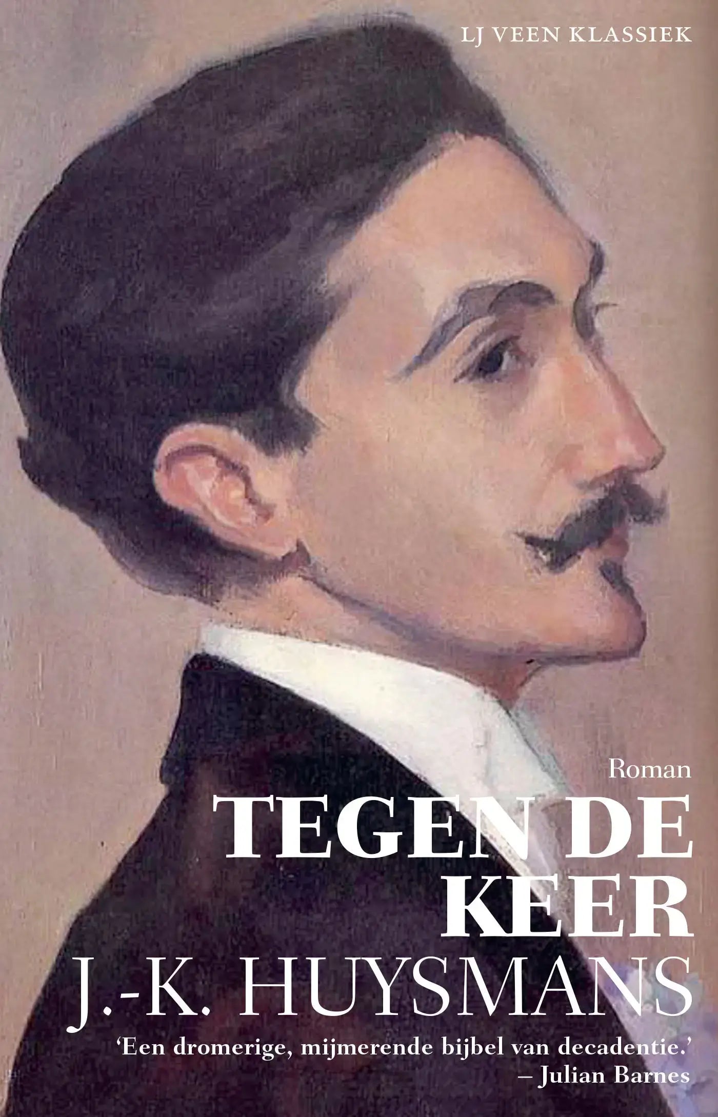 Het boek coverschilderij toont een portret van j.k. voor tegen de keer in de lj veen klassiek serie