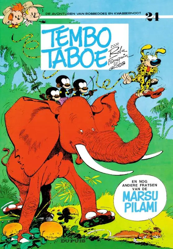 A levendige rode cartoonolifant met witte slagtanden in tembo taboe van jean roba strips algemeen collectie