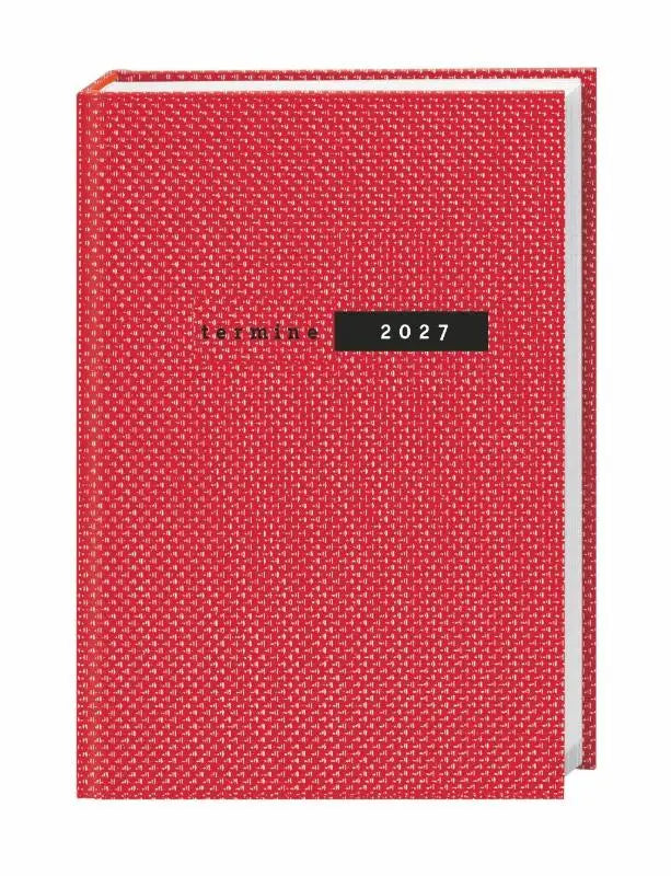 Rood gestructureerde hardcover 2027 terminkalender met termine tekst en hoogwaardige struktuur voor planning